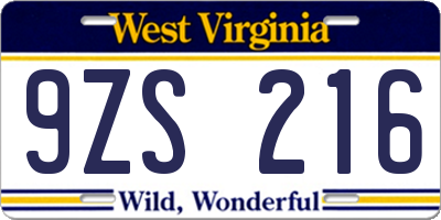 WV license plate 9ZS216