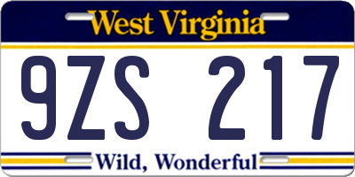 WV license plate 9ZS217