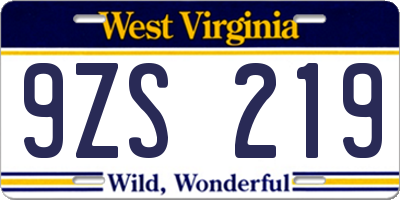 WV license plate 9ZS219