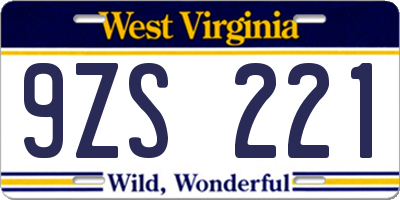 WV license plate 9ZS221