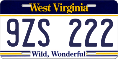 WV license plate 9ZS222