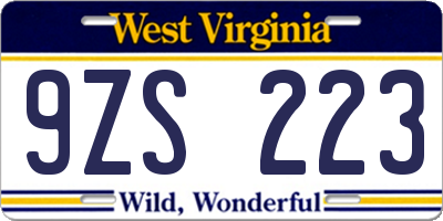 WV license plate 9ZS223