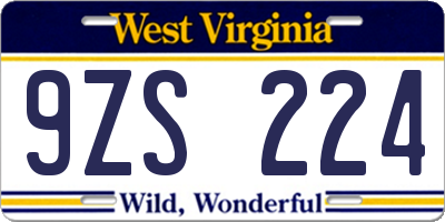 WV license plate 9ZS224