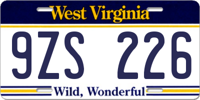 WV license plate 9ZS226