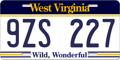 WV license plate 9ZS227