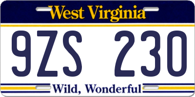 WV license plate 9ZS230