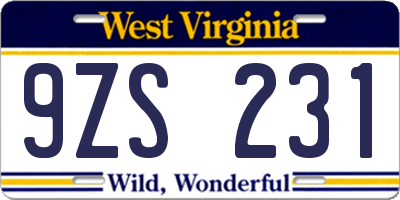 WV license plate 9ZS231