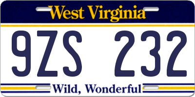 WV license plate 9ZS232
