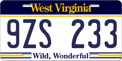 WV license plate 9ZS233