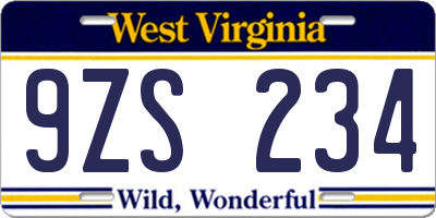 WV license plate 9ZS234