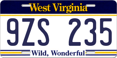 WV license plate 9ZS235