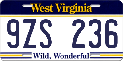 WV license plate 9ZS236