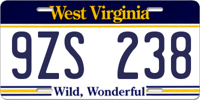 WV license plate 9ZS238