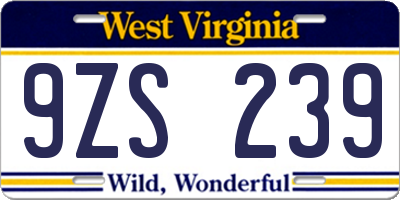 WV license plate 9ZS239