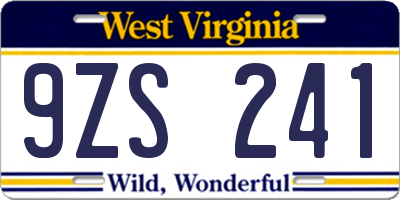 WV license plate 9ZS241