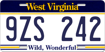 WV license plate 9ZS242