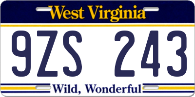 WV license plate 9ZS243