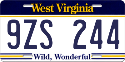 WV license plate 9ZS244