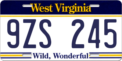 WV license plate 9ZS245