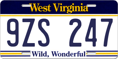 WV license plate 9ZS247