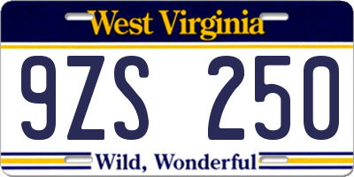 WV license plate 9ZS250