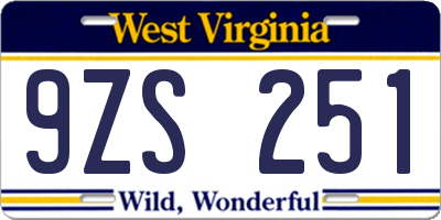 WV license plate 9ZS251