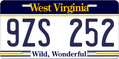 WV license plate 9ZS252