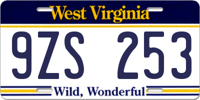 WV license plate 9ZS253