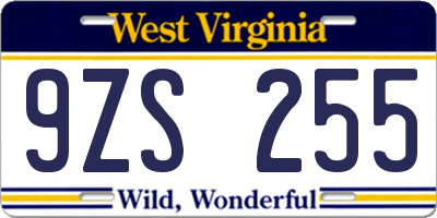 WV license plate 9ZS255
