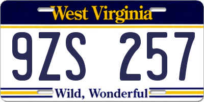 WV license plate 9ZS257