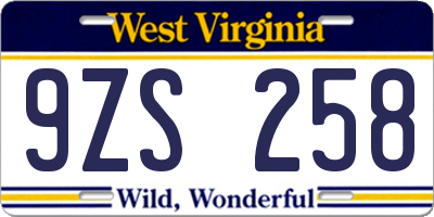 WV license plate 9ZS258