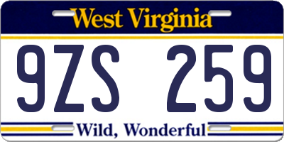 WV license plate 9ZS259