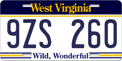 WV license plate 9ZS260