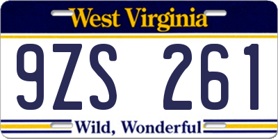 WV license plate 9ZS261