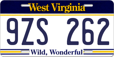 WV license plate 9ZS262