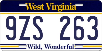 WV license plate 9ZS263