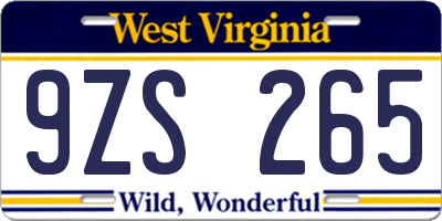 WV license plate 9ZS265