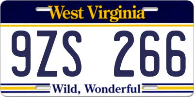 WV license plate 9ZS266
