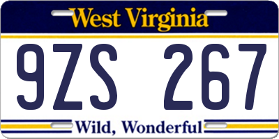 WV license plate 9ZS267