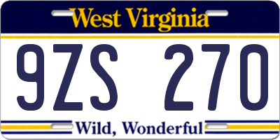 WV license plate 9ZS270