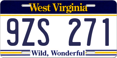 WV license plate 9ZS271