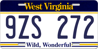 WV license plate 9ZS272