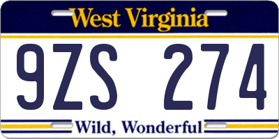 WV license plate 9ZS274