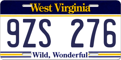 WV license plate 9ZS276
