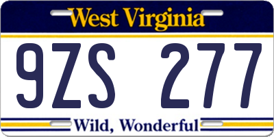 WV license plate 9ZS277