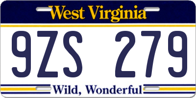 WV license plate 9ZS279