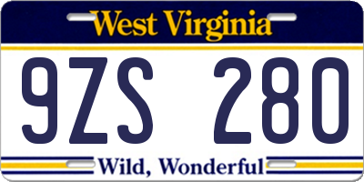 WV license plate 9ZS280