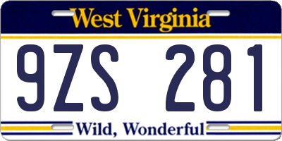 WV license plate 9ZS281