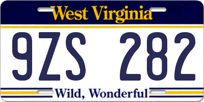 WV license plate 9ZS282