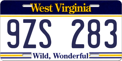 WV license plate 9ZS283